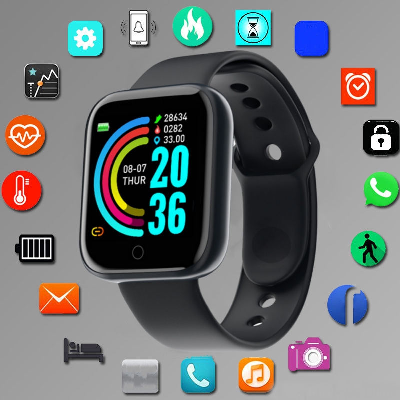 Smartwatch Watches For Men Digital - 男性と女性のためのスマートウォッチ,スポーツモード,音楽コントロール,カロリー,距離,フィットネス,バンド,メッセージ,リマインダー,Android, iOS