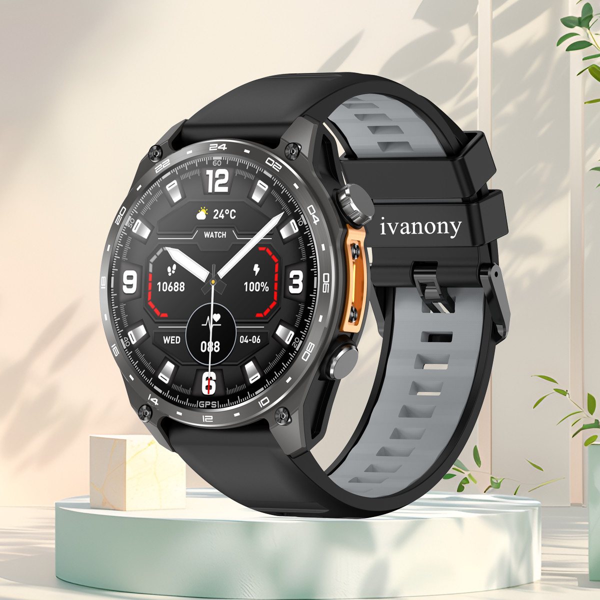 Smartwatch Watch Whatsapp - 3ATM防水スポーツスマートウォッチ、Whatsappメッセージ返信、Bluetooth通話、コンパス、オフラインマップ、AMOLEDスマートウォッチ、男性用、2025年モデル