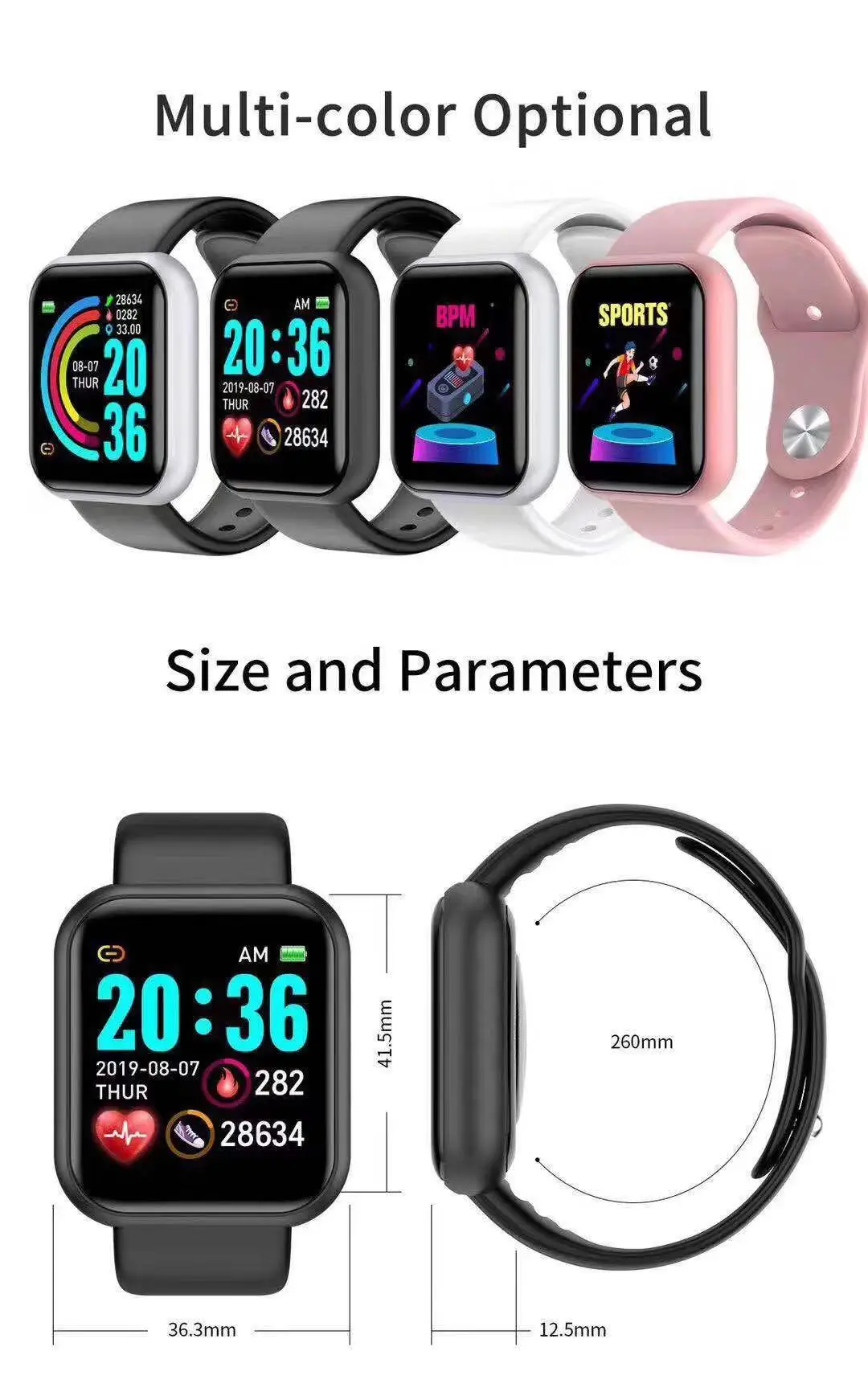 Smartwatch Watches For Men Digital - D20 Proスマートウォッチ メンズ Y68スマートウォッチ、心拍数・血圧・睡眠モニター、Android iOS対応スポーツフィットネストラッカーブレスレット
