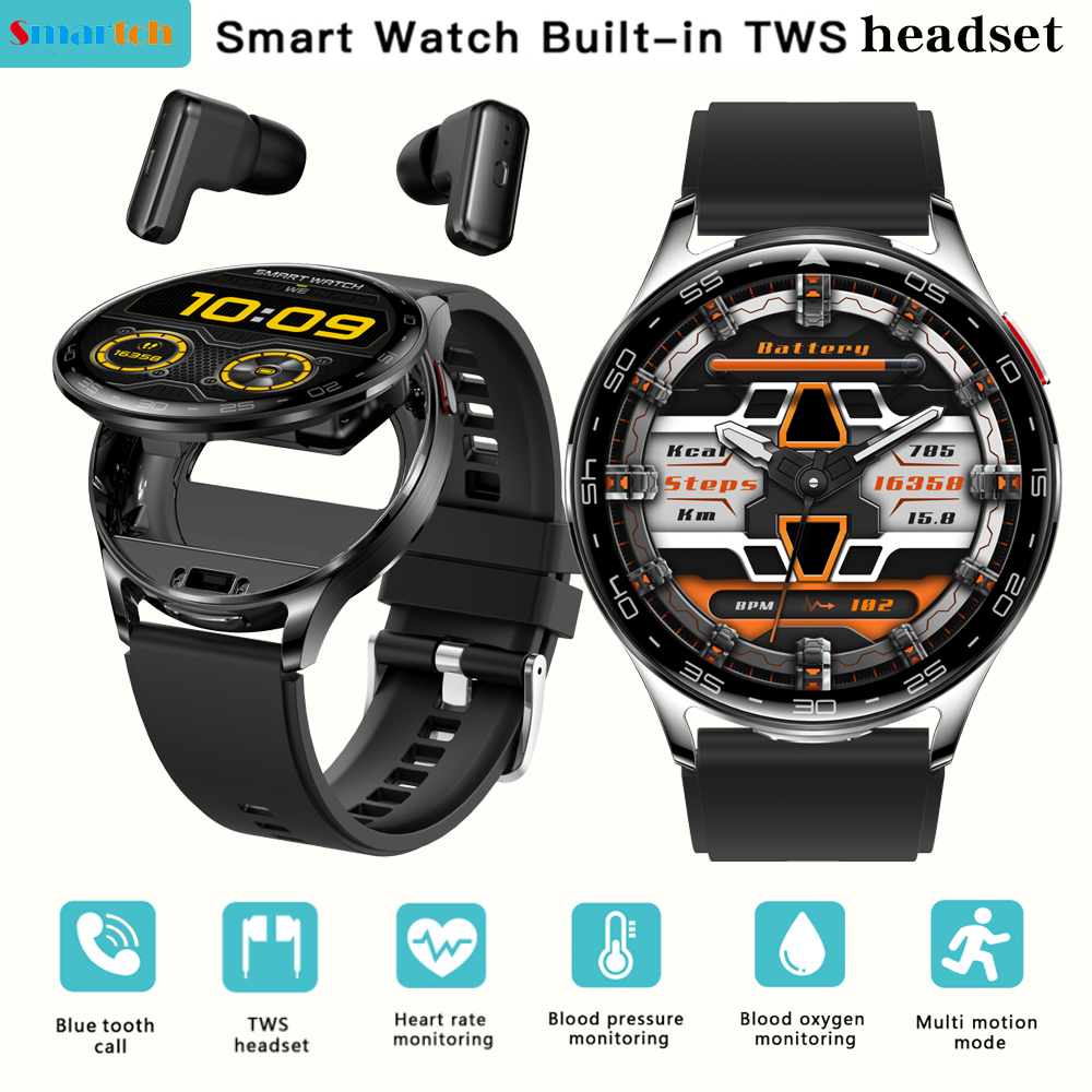 Smartwatch Noise Watches For Men - 男性と女性のためのtwsスマートヘッドセットウォッチ、スポーツフィットネススマートウォッチ、心拍数、健康、ノイズリダクション、イヤホン音楽、1.39インチ、2 in 1