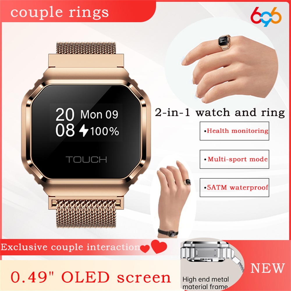 Couple Watches Smartwatch - 新型0.49インチOLEDスクリーン搭載スマートリング、カップル限定インタラクション機能付き心拍数・睡眠モニタリングウォッチ、5ATM防水スポーツブレスレットリング
