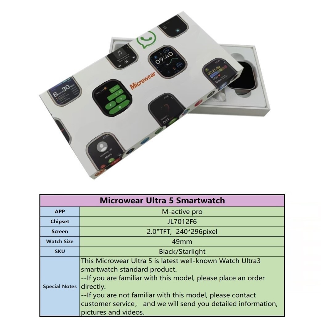 Smartwatch Watch Whatsapp - Whatsappクイックリプライ対応 Ultra5スマートウォッチ Microwear Watch Ultra3 U5ultra