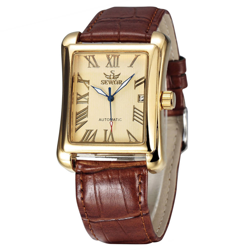 Cartier Watch Santos - Sewor-男性用の長方形の高級機械式時計,クラシックなゴールドの自動巻き時計