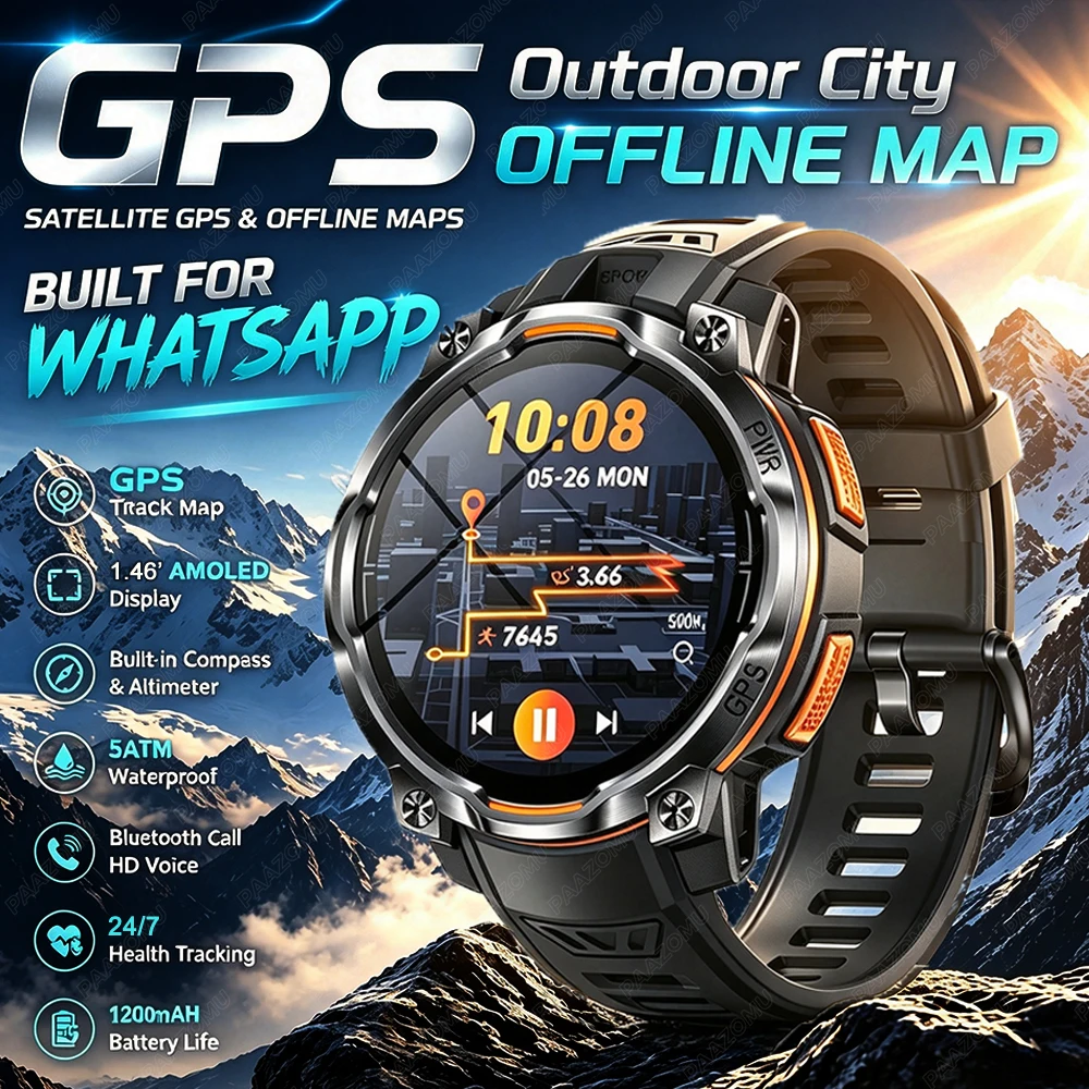 Smartwatch Watch Whatsapp - 2026年新型GPSオフラインマップスマートウォッチ メンズ アウトドア 防水 100種類以上のスポーツモード LEDコンパス