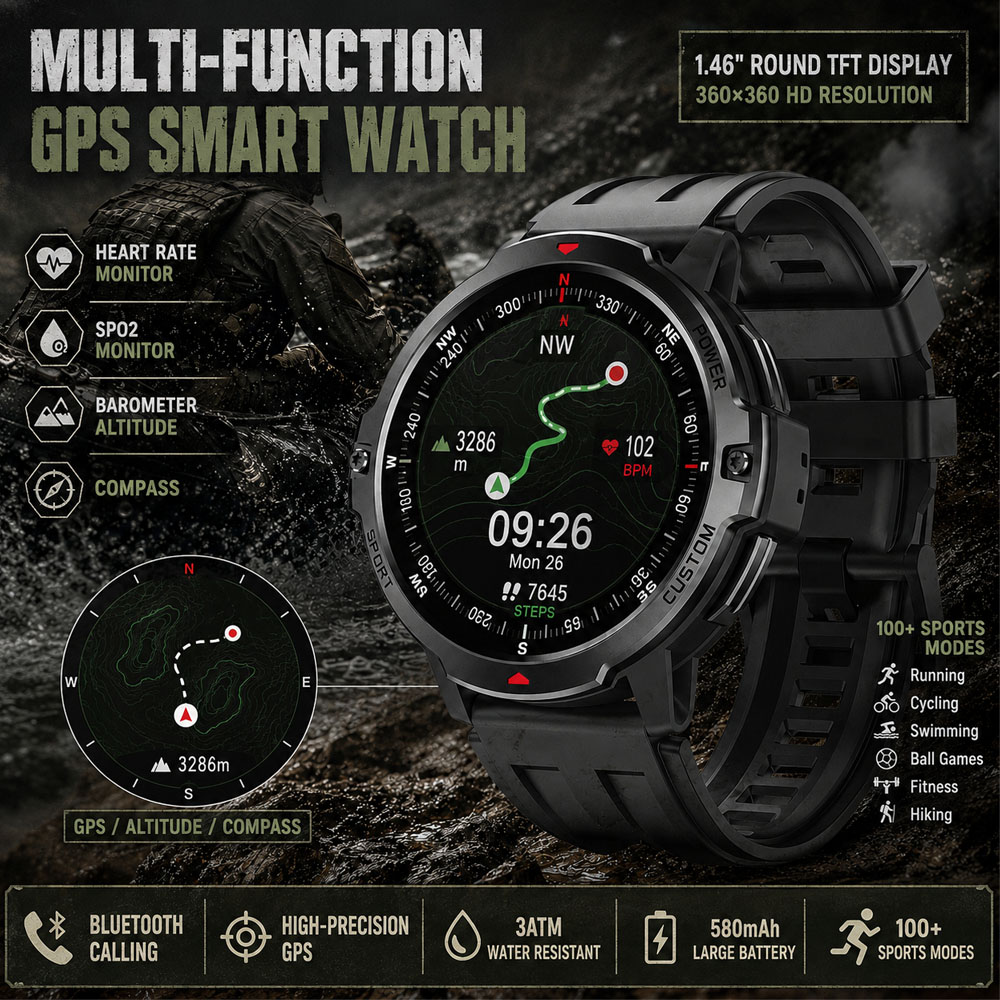 Smartwatch Timex Watches For Women - 新しい 1.46 インチ軍用 GPS スマートウォッチ 3ATM