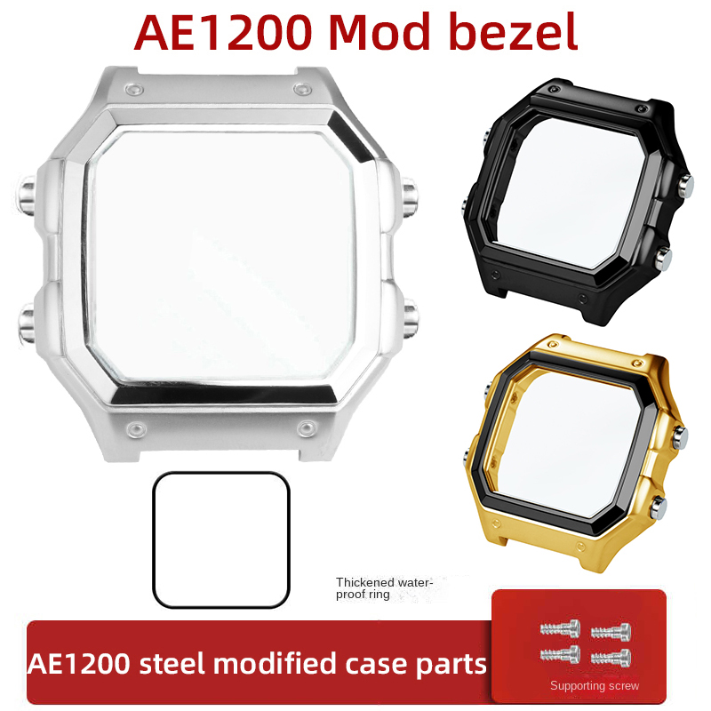 Watch Bezel Insert - カシオAE1200ケース改造キット、オールメタルケース3299、AE-1200ベゼルガラス防水リングキット、304ステンレス鋼パーツ