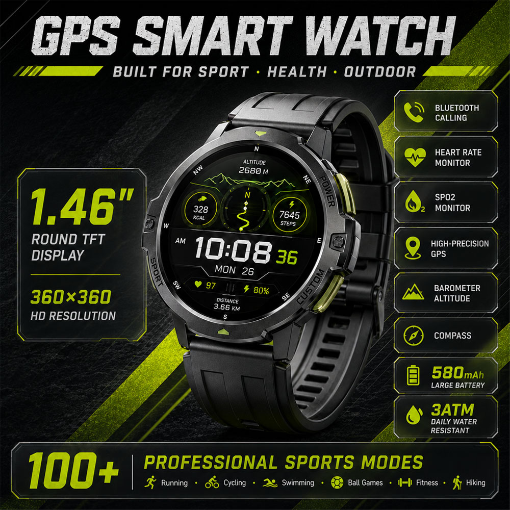 Smartwatch Timex Watches For Women - 新型ミリタリーGPSスマートウォッチ 3ATM防水 580mAh大容量バッテリー コンパス搭載 スポーツリストスマートウォッチ 男女兼用