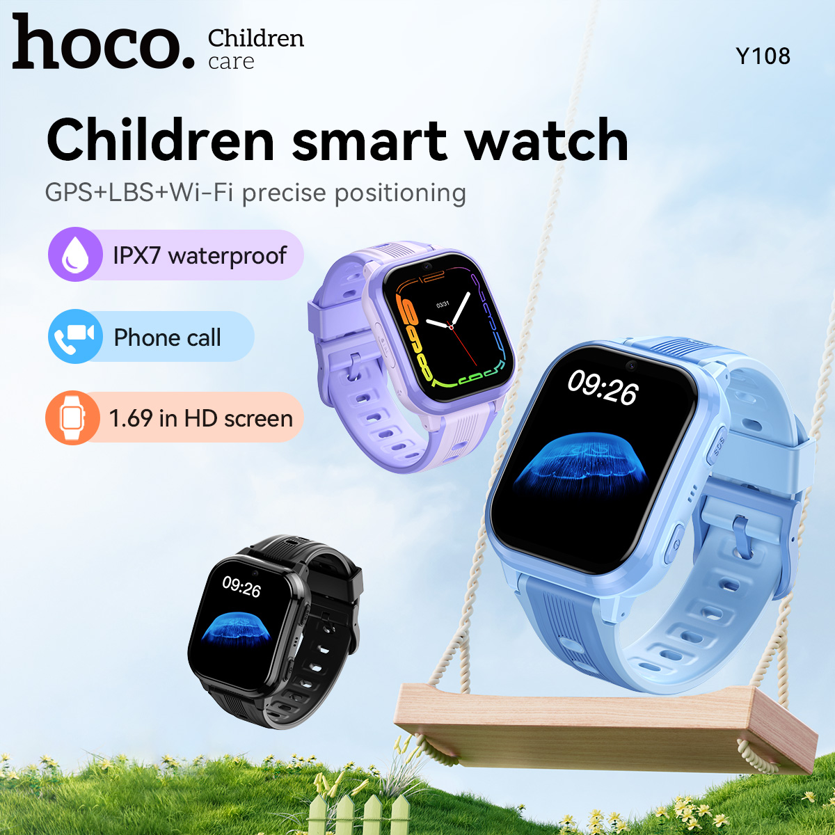 Smartwatch Watches For Kid Boy - HOCO Y108 1.69インチHD液晶曲面タッチスクリーンキッズスマートウォッチGPS LBS WIFI位置追跡4G SIMカード対応通話機能付き腕時計（女の子/男の子向け）