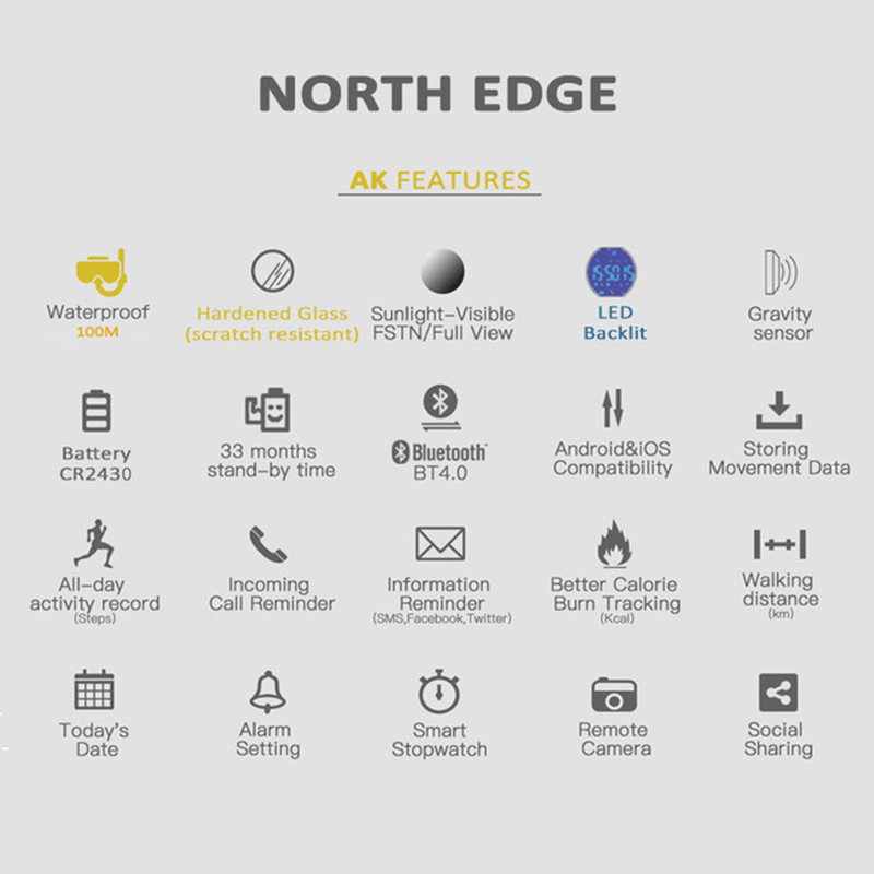 NORTH EDGE AK 100M 防水アウトドアスポーツ - Smartwatch Watches For Men Digital のレビューと価格