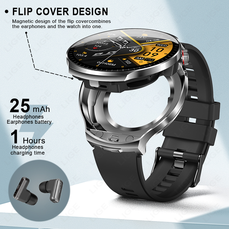 LIGE新型TWS 2 in 1ヘッドセットスマートウォッチ - Smartwatch Noise Watches For Men のレビューと価格