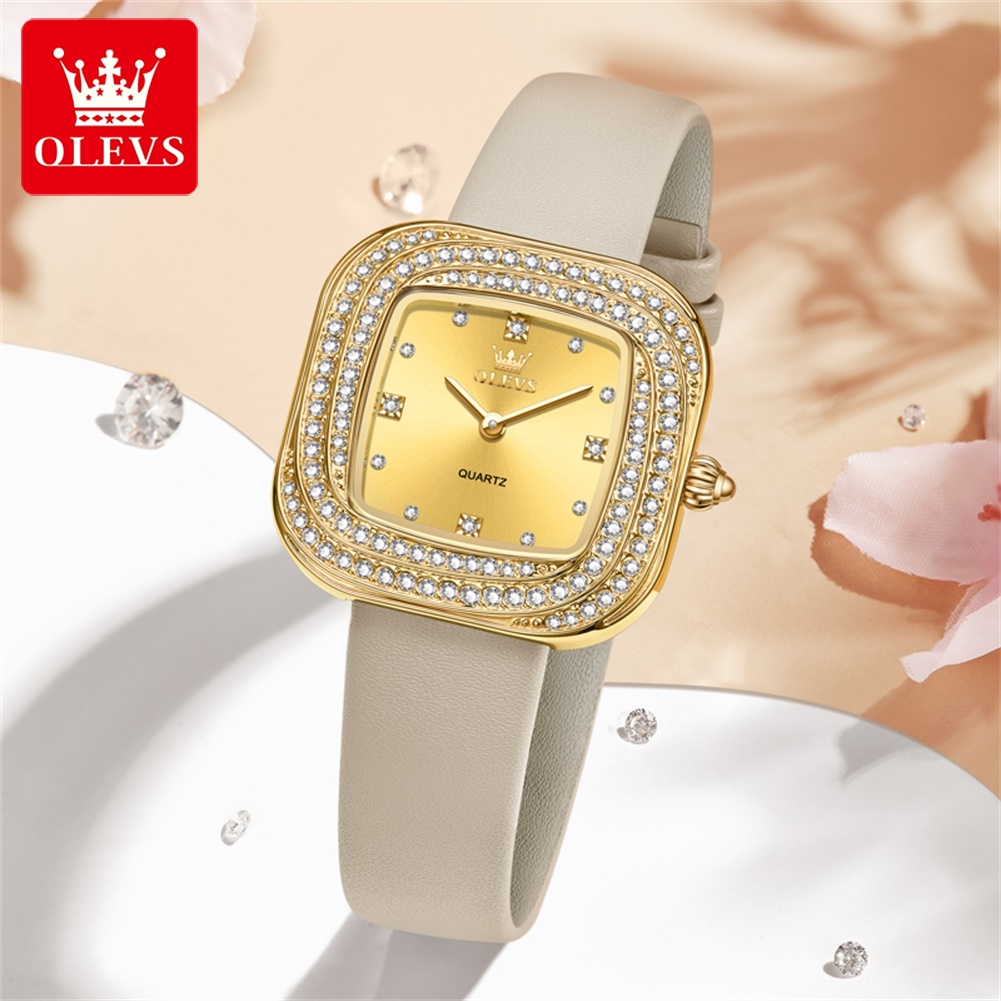 OLEVS ファッションレディーススクエアクォーツ時計レザー - Watch Bezel Insert のレビューと価格