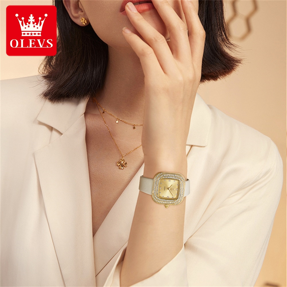 OLEVS ファッションレディーススクエアクォーツ時計レザー - Watch Bezel Insert のレビューと価格