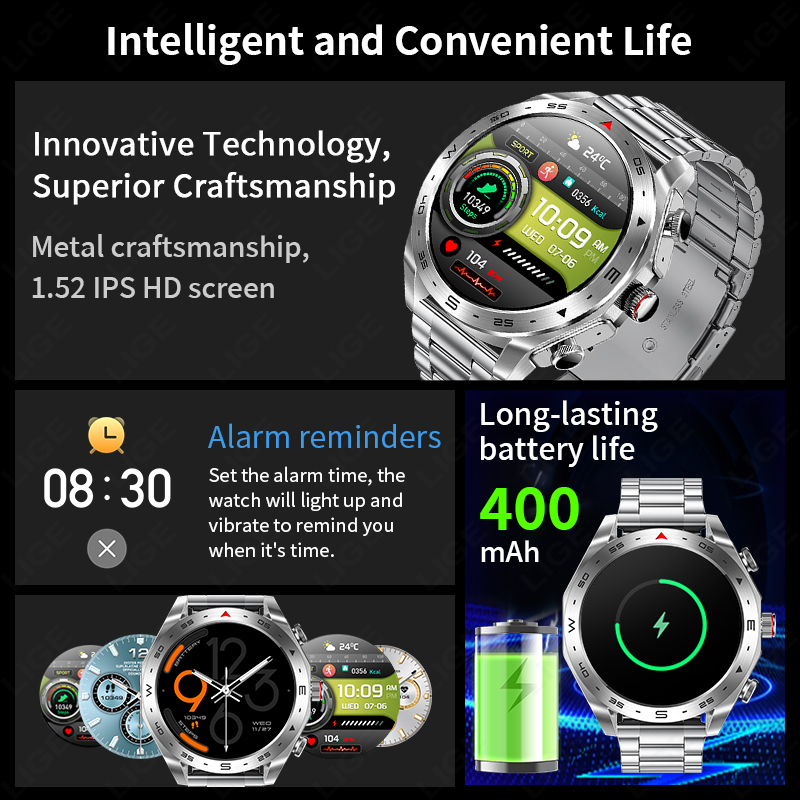LIGE AMOLED スクリーンスマートウォッチイヤホン付 - Smartwatch Noise Watches For Men のレビューと価格