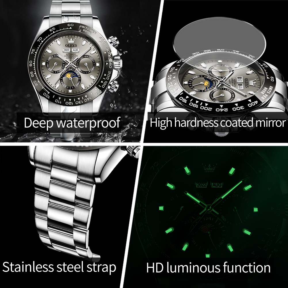OLEVS 6654 高級メンズ腕時計クロノグラフ自動機械式 - Watches Omega のレビューと価格