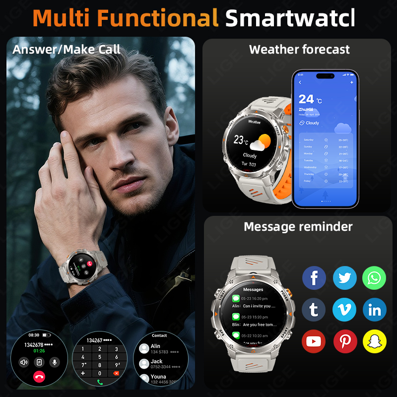 LIGE 頑丈な GPS 追跡スマートウォッチ男性 LED  - Watch Smart Smartwatch のレビューと価格