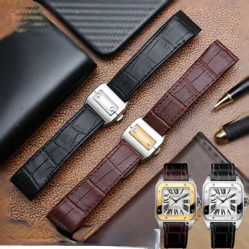 本革時計バンドカルティエサントス 100 時計バンド男性女性 - Cartier Watch Santos のレビューと価格