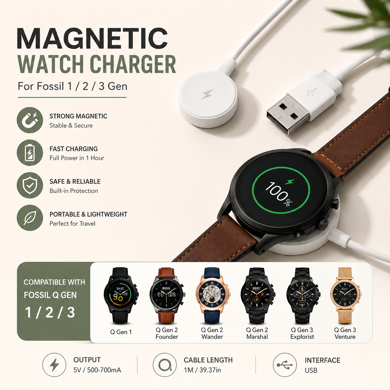 USB ウォッチ充電器アダプター スマートウォッチ充電ケーブ - Fossil Watches Smartwatch Charger のレビューと価格