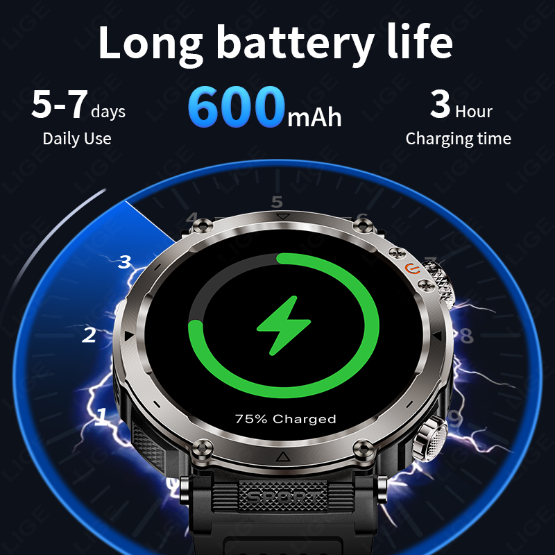 新しい軍事屋外スマートウォッチ男性心拍数モニター時計 LED - Watch Smart Smartwatch のレビューと価格