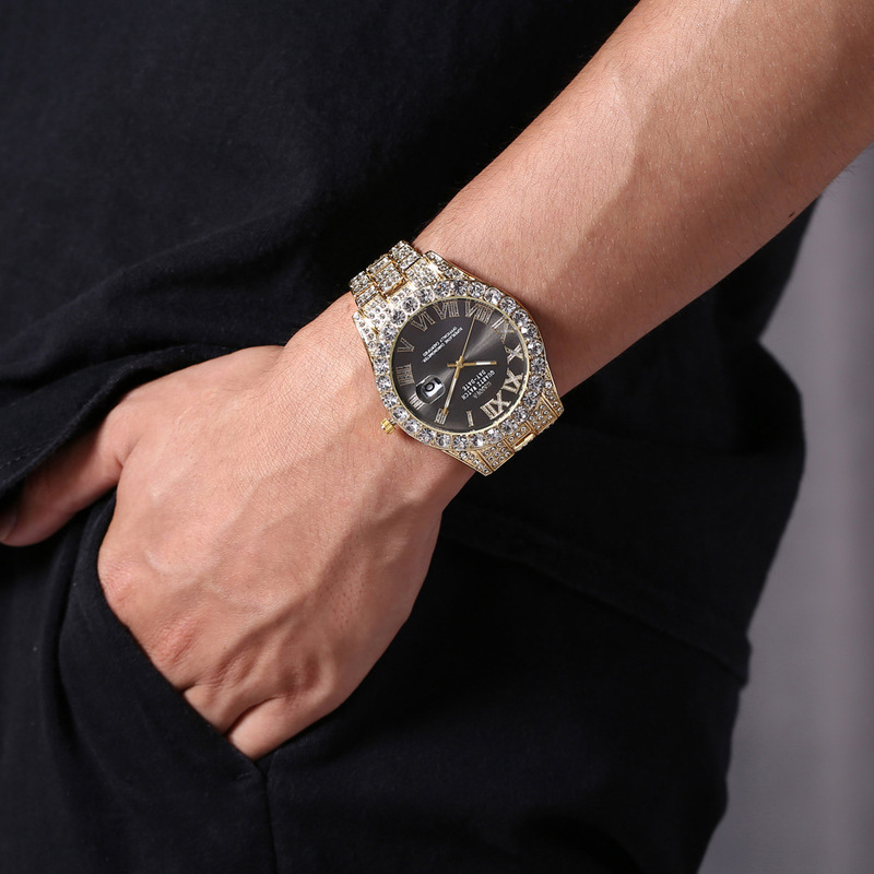 メンズクォーツ腕時計、高級スチールバンド、フルダイヤモンド、 - Smartwatch Luxury Watches のレビューと価格