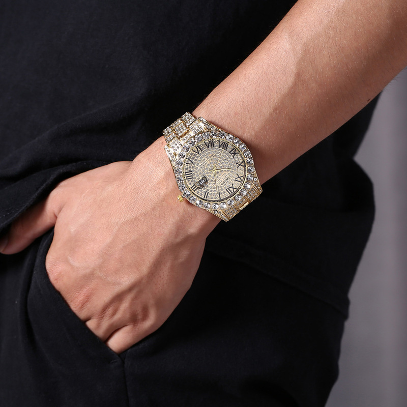 メンズクォーツ腕時計、高級スチールバンド、フルダイヤモンド、 - Smartwatch Luxury Watches のレビューと価格