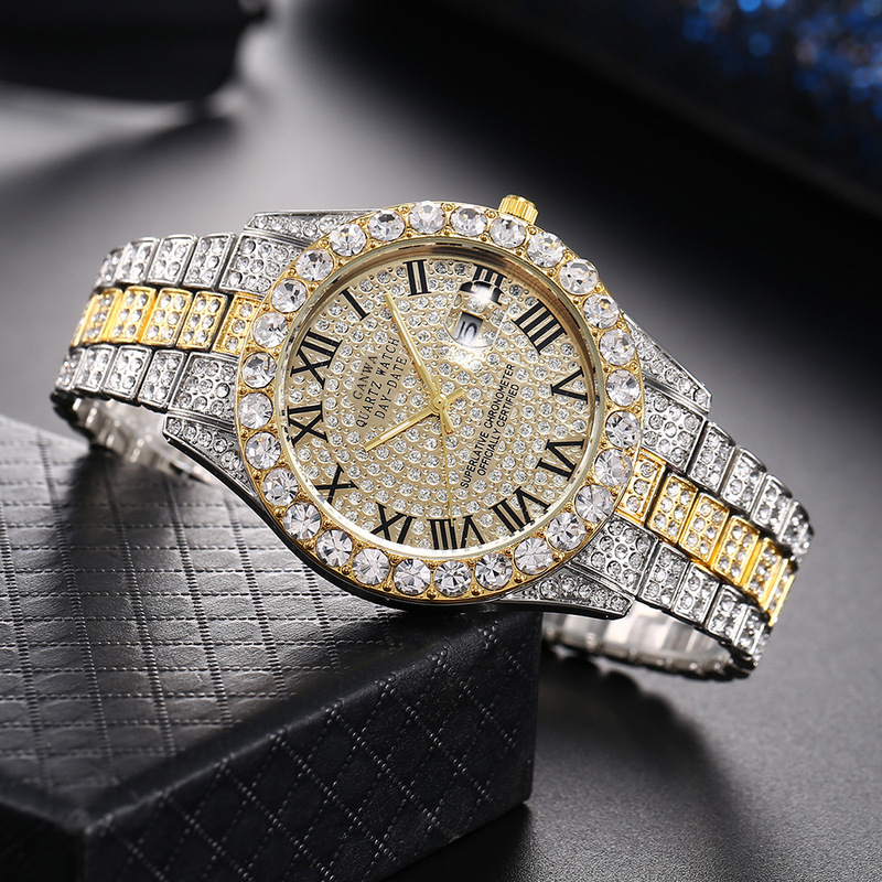 メンズクォーツ腕時計、高級スチールバンド、フルダイヤモンド、 - Smartwatch Luxury Watches のレビューと価格
