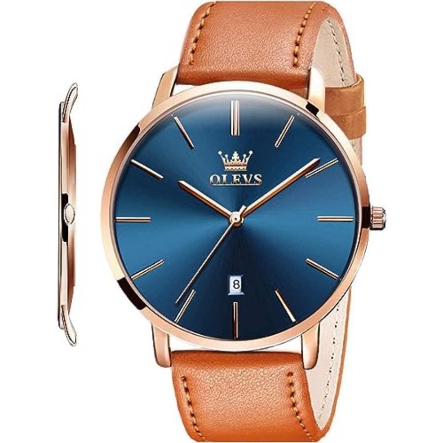 OLEVS メンズレザーウォッチブラック超薄型 6.5 ミリ - Smartwatch Watches For Men Digital のレビューと価格