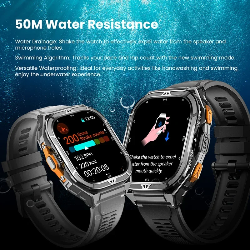 高級AMOLEDスマートウォッチ、リアルGPS搭載、5ATM - Smartwatch Digital Watches For Men のレビューと価格
